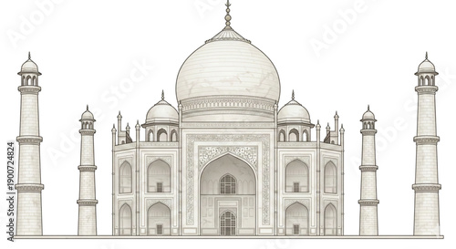 Vector illustration of a Mughal architecture mosque resembling the Taj Mahal