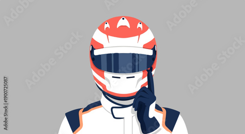 Racer in helmet contemplating