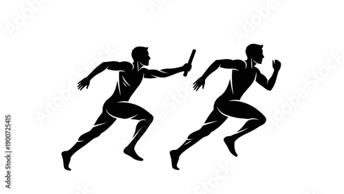 Two male athletes sprinting fast.