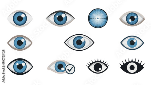 Collection of various blue human eyes.