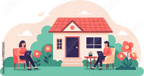 Remote work and relaxation in a cozy garden setting