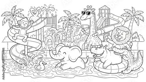 Children Playing with Animals Water Park.