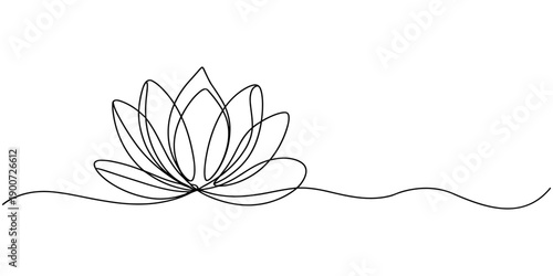 Continuous line drawing of lotus flower .one line vector illustration with out background, Continuous line drawing of lotus flower .one line vector illustration with out background.