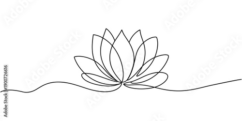 Continuous line drawing of lotus flower .one line vector illustration with out background, Continuous line drawing of lotus flower .one line vector illustration with out background.