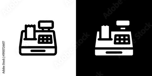 Cash Register icon concept with flat Black White Background. Vector illustration.
