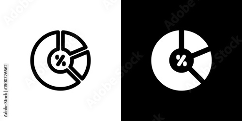 Pie Chart icon concept with flat Black White Background. Vector illustration.