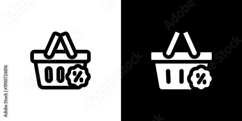 Shopping Basket icon concept with flat Black White Background. Vector illustration.