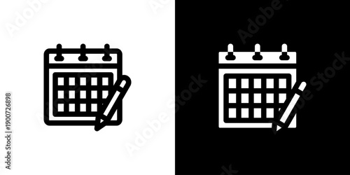 Planner icon concept with flat Black White Background. Vector illustration.