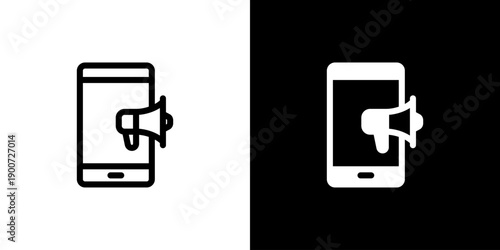 Mobile Marketing icon concept with flat Black White Background. Vector illustration.