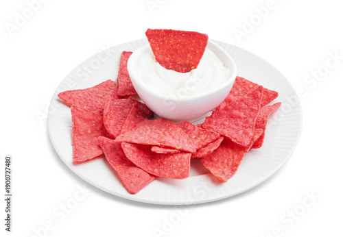 Plate with tasty red nachos...
