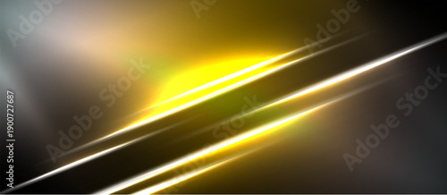 Abstract golden lines intersect dark background. Bright glow emanates from central point, creating dynamic visual effect. Smooth gradients dominate composition.