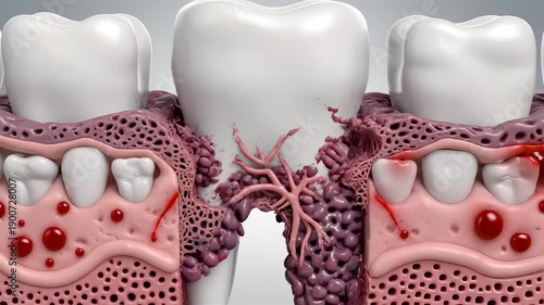 Progression of Gum Disease From Gingivitis to Periodontitis Showing Plaque Tartar Pocket Formation and Irreversible Bone Loss