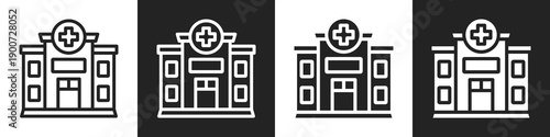 Hospital Line And Solid Icon In White And Black Background