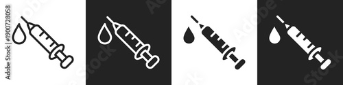 Syringe Line And Solid Icon In White And Black Background