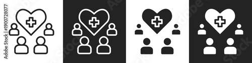 Patient Care Line And Solid Icon In White And Black Background