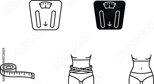 Weight loss and body measurement icons representing fitness diet health slimming progress waist control vector illustration design