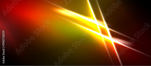 Abstract vibrant light streaks. Fiery reds blend into yellows, creating dynamic energy. Dark background emphasizes bright illumination.