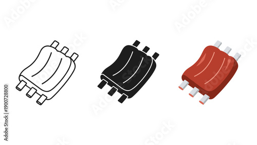 Three different colored electrical connectors side by side Vector