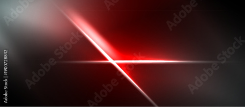Abstract red light streaks cross dark background. Bright glow emanates from intersection, creating dynamic visual effect.