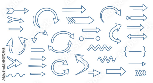 Collection of blue vector arrows and pointers, direction symbols, for website navigation, infographic elements or presentation design, Isolated on transparent background, png