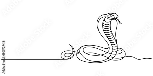Snake one line continuous. Hand drawn vector art, Single line snake concept. Line art, outline, banner in minimalism style, Vector illustration on white background, Snake, symbol of the year in vector