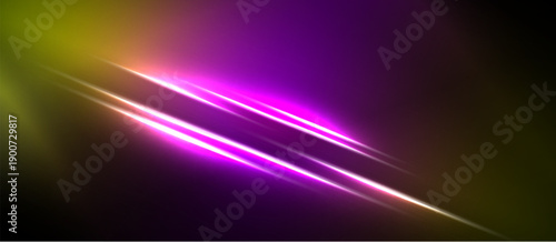 Abstract vibrant lines, purple, yellow hues. Dramatic lighting creates energy, sleek modern design. Dark background emphasizes bright streaks.