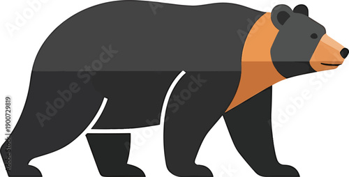 Illustration of a black bear with orange markings on its chest.