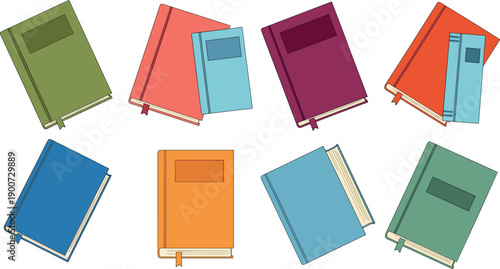 Set of colorful closed book vector illustrations in flat style for education, reading and publishing concepts