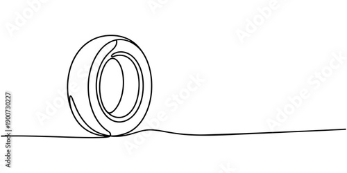 Car wheel icon line continuous drawing vector. One line Car wheel icon vector background. Disc icon. Continuous outline of a Car wheel icon, Wheel continuous one line drawing. Automobile tire symbol.