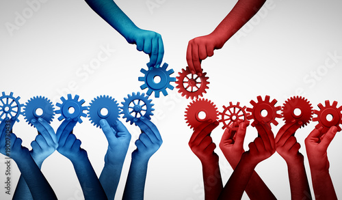 Wallpaper Mural Business Merger Concept and corporate partnership as a red and blue Team collaboration joining together for business success connecting unity or teamwork idea as a metaphor for employee cooperation an Torontodigital.ca