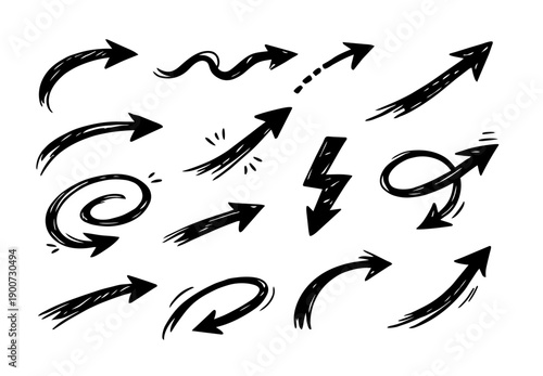 Hand Drawn Black Arrows Illustration Set