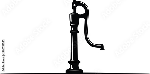 Classic black silhouette of an old fashioned manual water pump with a simple handle