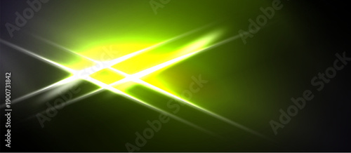 Bright yellow light streaks across dark background. Intense glow creates dynamic visual effect. Energy radiates from central point.