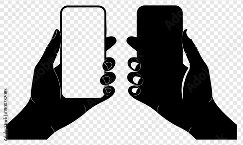 Two hands holding mobile phones displaying blank screens
