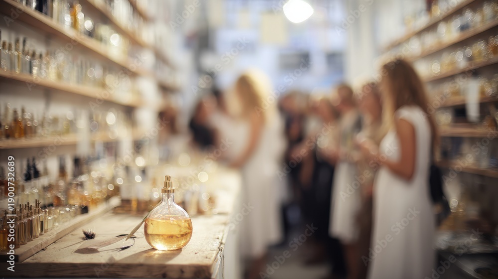 Obraz premium Perfume store interior blurred for beauty and branding background.