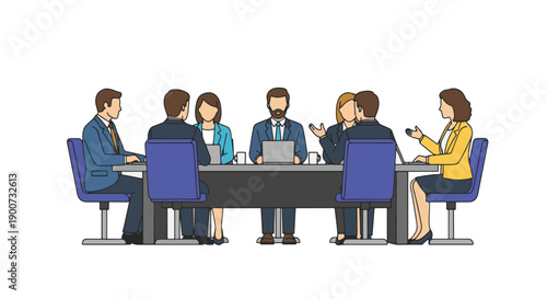 Illustration of a diverse group of professionals collaborating around a conference table
