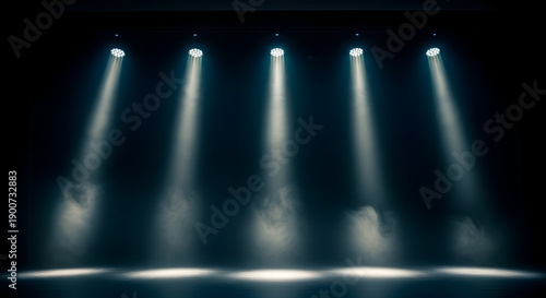 Ligh effect Stage Lights Shining Down with Smoke on a Dark Floor spotlight beams