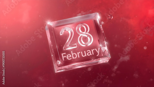 February 28th calendar date on red background with glowing effect