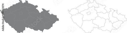 Czech Republic Map with Administrative Regions and Districts - Detailed Vector Outline