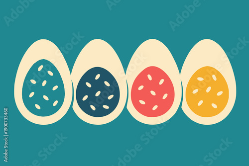 Easter colorful nested eggs on teal background