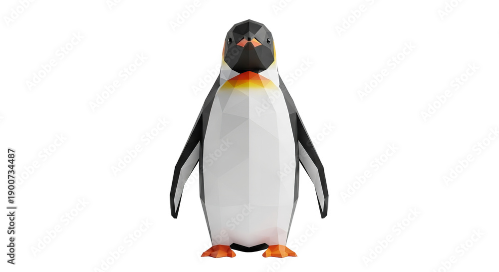 Fototapeta premium A 3D polygonal penguin standing on a transparent background with a black backdrop