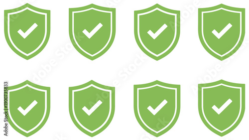 Shield security icons collection, featuring protection and privacy symbols with check marks and locks for cybersecurity, safety, and digital interface designs.