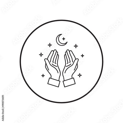 Ramadan Praying Hands Line Art Vector Icon