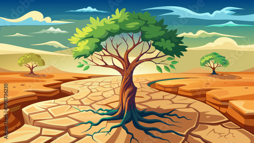 Very beautiful aerial view of a half-alive tree standing across arid soils, symbolizing climate change impact, environmental stress, and nature’s struggle for survival.