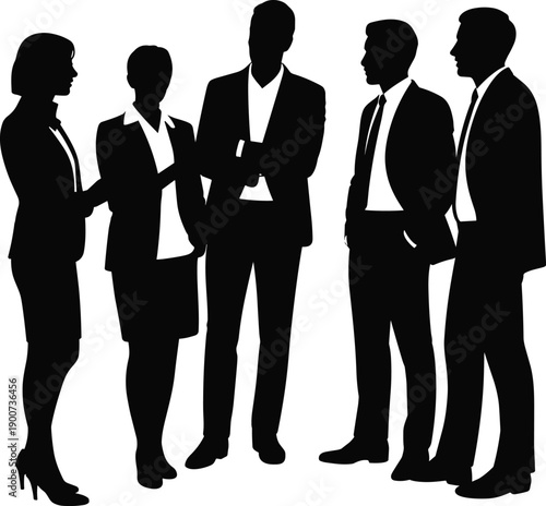Business people discussion teamwork meeting corporate communication professional group silhouette isolated white background flat vector illustration
