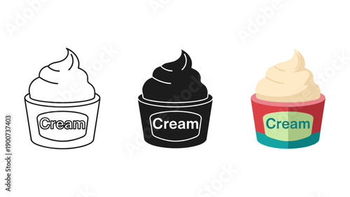 Three different colored ice cream cups with cream toppings Vector