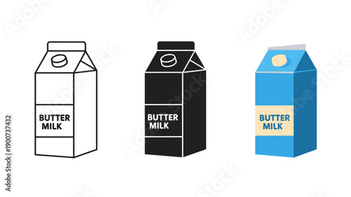 Three buttermilk cartons in different colors and designs Vector