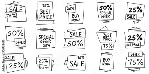 Hand-drawn doodle set of discounts on a white background.
