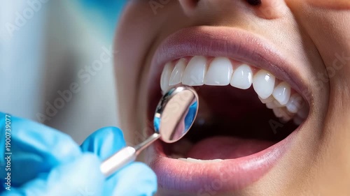 Dentist examining the oral health of a patient in a modern clinic with advanced dental equipment during a routine checkup
