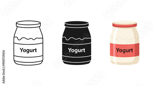 Three different yogurt pots with labels Vector